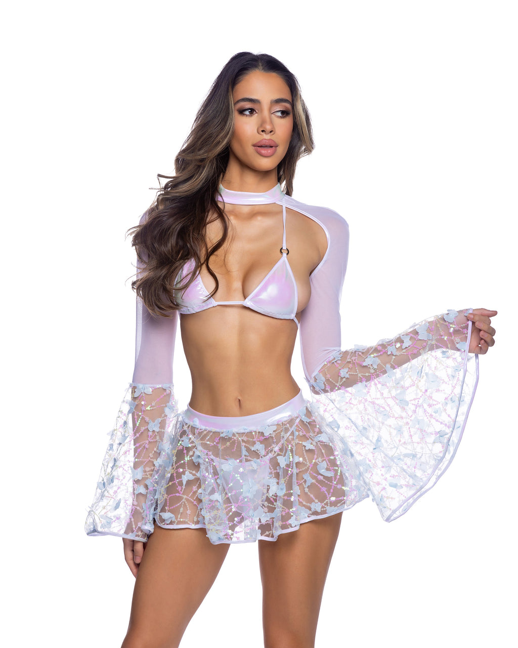 6648 - 2PC Metallic Iridescent Bikini Set with Ring Detail